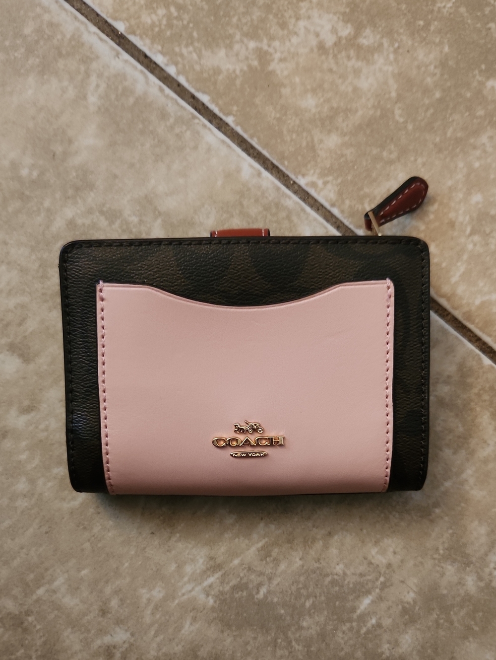 Coach Pink Front Pocket Signature Compact Wallet